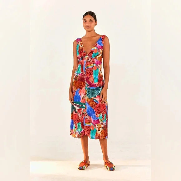 NWT Farm Rio Animal Collage Midi Dress size M - Picture 1 of 5